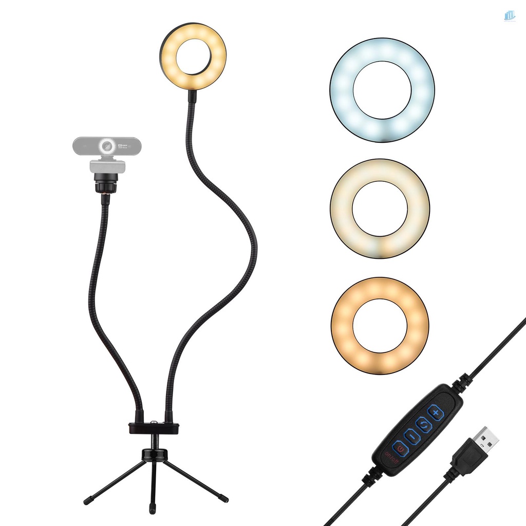 Vòng Đèn LED Andoer 3.5-inch 5W 3 Màu 3800K-6800K Có Thể Điều Chỉnh Độ Sáng Với Giá Đỡ 1 / 4 Cho Máy Ảnh Để Bàn
