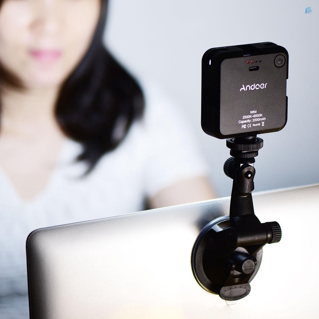 Bộ Đèn LED Chiếu Sáng Mini Andoer W64 6W 2500K-6500K 3 Chế Độ Lạnh Kèm Giá Đỡ Cho Laptop