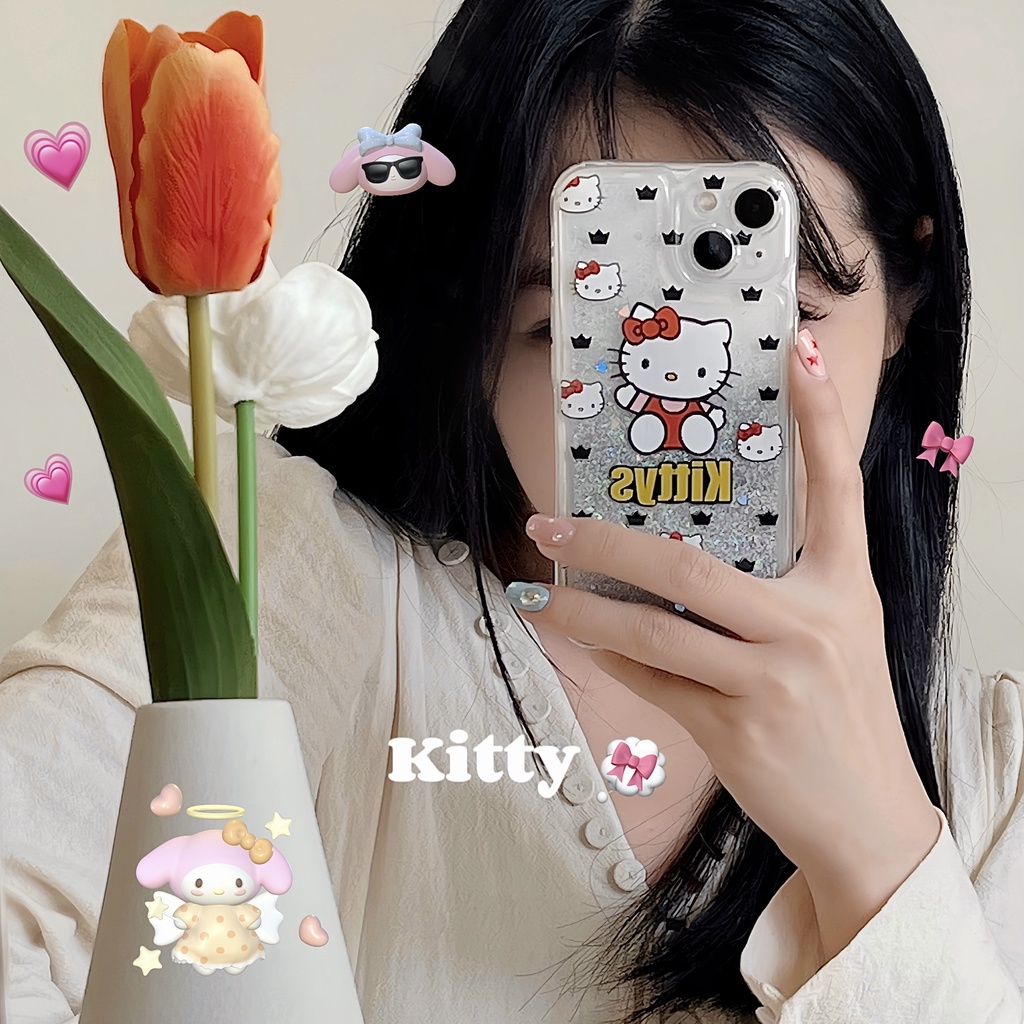 Ốp Điện Thoại TPU Dẻo Họa Tiết Hoạt Hình Hello Kitty Có Nước Kim Tuyến Lấp Lánh Cho iPhone11 12 13 14 Pro Max