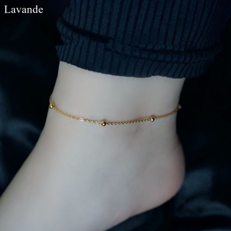 Vòng Đeo Tay Hạt Tròn Bằng Thép Titan Mạ Vàng 18K Chống Thấm Nước Đơn Giản Dành Cho Nữ