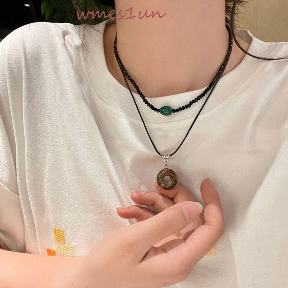 Vòng cổ Choker Hai Lớp Mặt Tròn Phong Cách Vintage Thời Trang WMES15H
