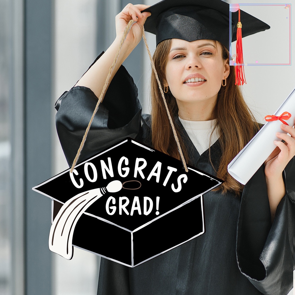 1 Bộ Bảng Gỗ Treo Cửa In Chữ &amp; Mũ Tốt Nghiệp Kèm Dây Thừng Độc Đáo Trang Trí Nhà Cửa