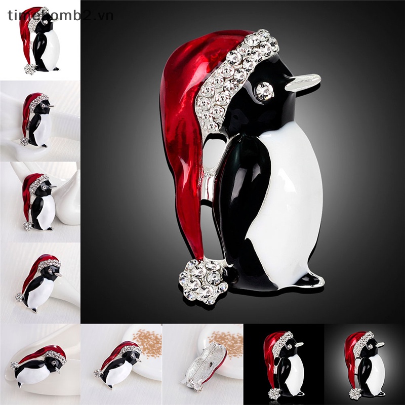 1 Huy Hiệu Cài Áo Hình Chim Cánh Cụt Giáng Sinh Đính Đá Dễ Thương