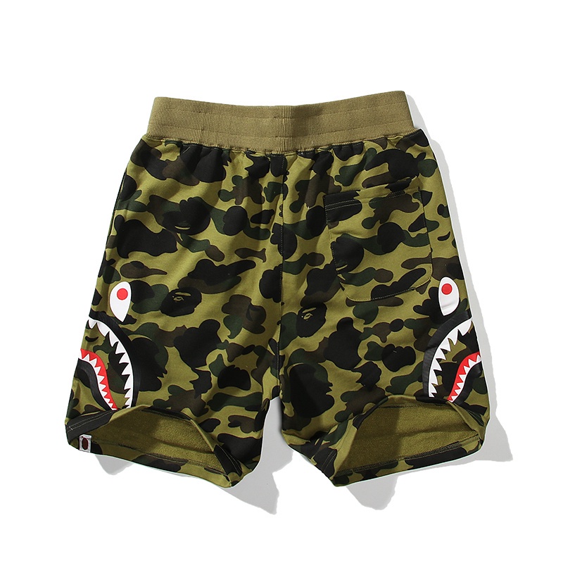 A BATHING APE Quần Short Vải cotton In Hình Đầu Cá Mập Họa Tiết Rằn Ri Hai Mặt Cá Tính