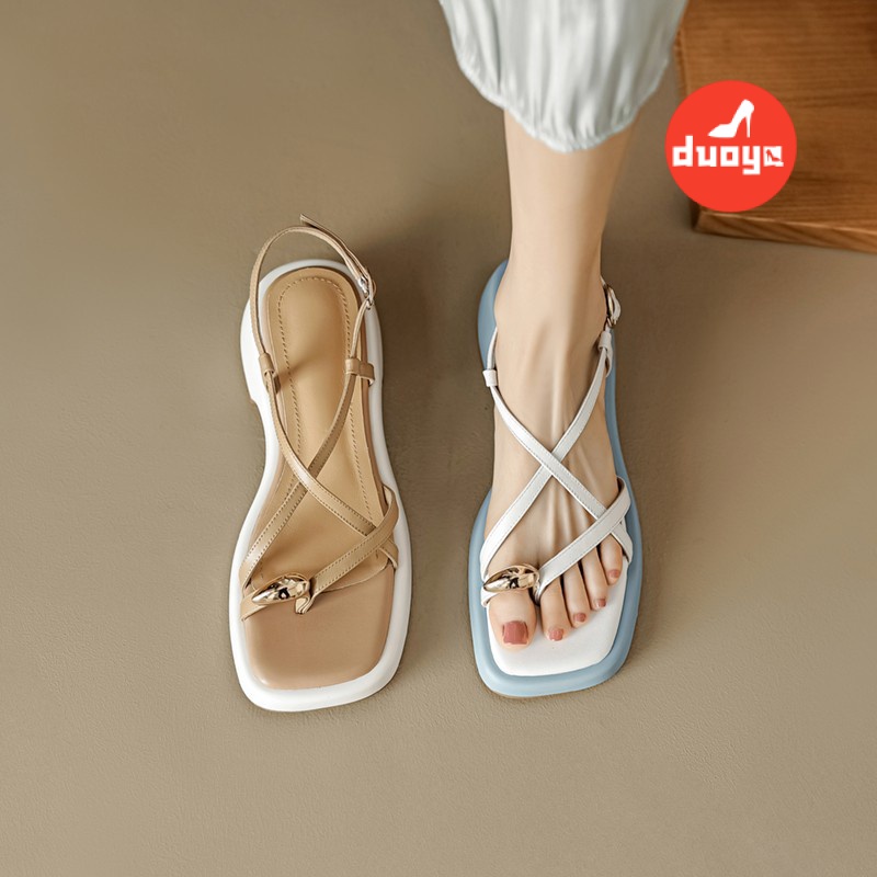 Duoya Tóc Thẳng ~ [Hàng Có Sẵn] Giày Sandal Da Mềm Đế Dày Hở Ngón Thoải Mái Mùa Hè Cho Nữ Miễn Phí Vận Chuyển