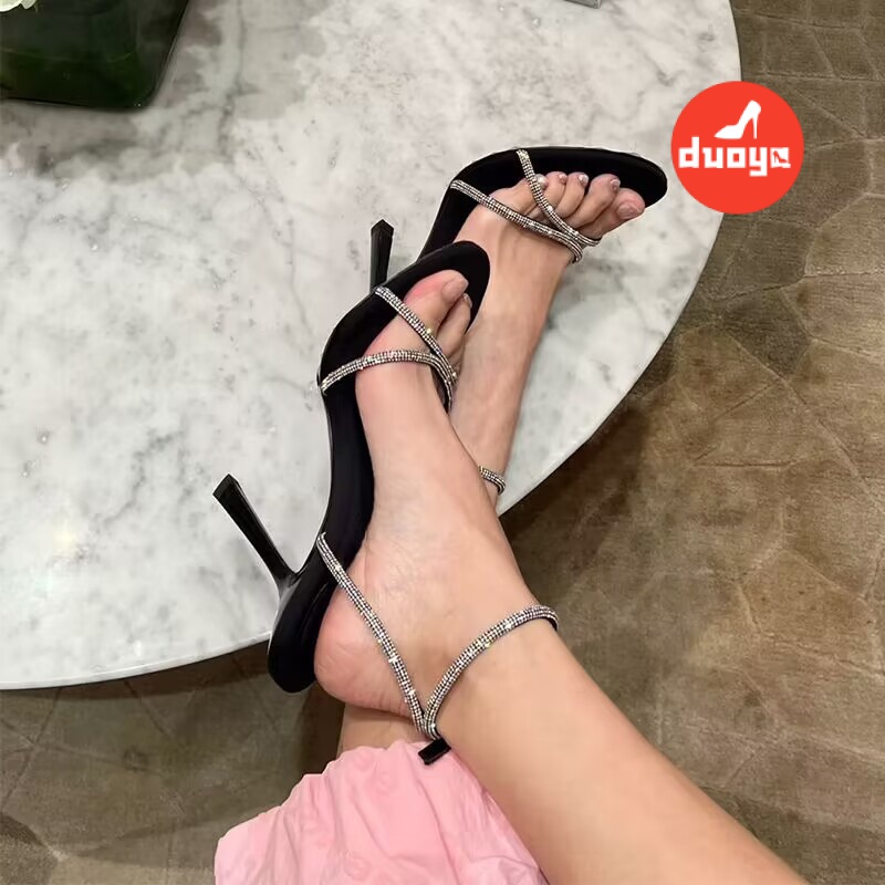 Duoya Tóc Thẳng ~ [Hàng Có Sẵn] Giày Cao Gót Hở Ngón Xuân Hè Đính Kim Cương Giả Quyến Rũ Cho Nữ Miễn Phí Vận Chuyển