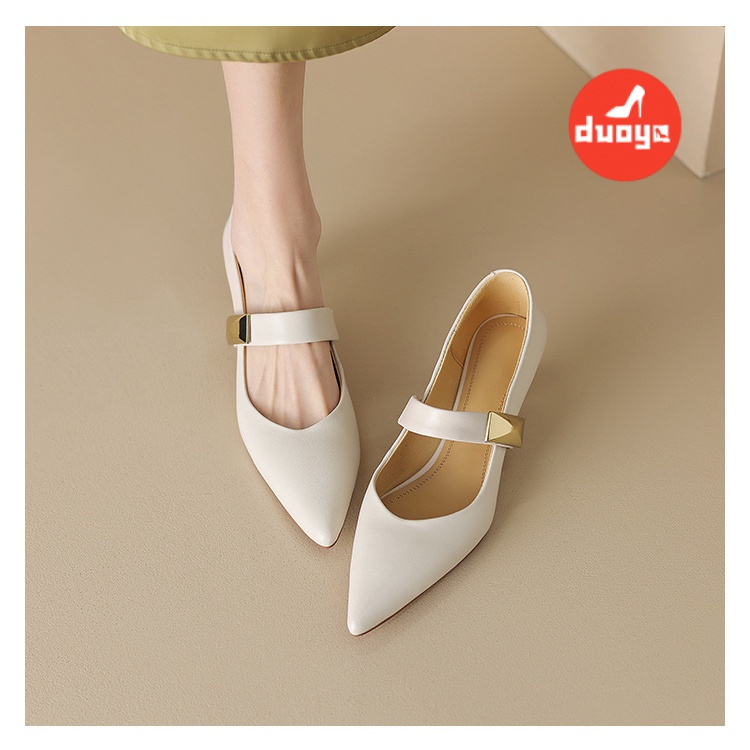 Duoya Tóc Thẳng ~ [Hàng Có Sẵn] Giày Mary Jane Mũi Nhọn Gót Chân Mèo Cao Cấp Cho Nữ Miễn Phí Vận Chuyển