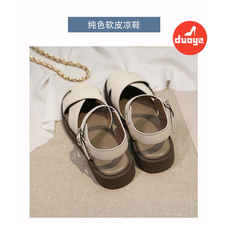 Duoya Tóc Thẳng ~ [Hàng Có Sẵn] Giày Sandal Da Mềm Mại Thời Trang Mùa Hè Dễ Phối Đồ Cho Nữ