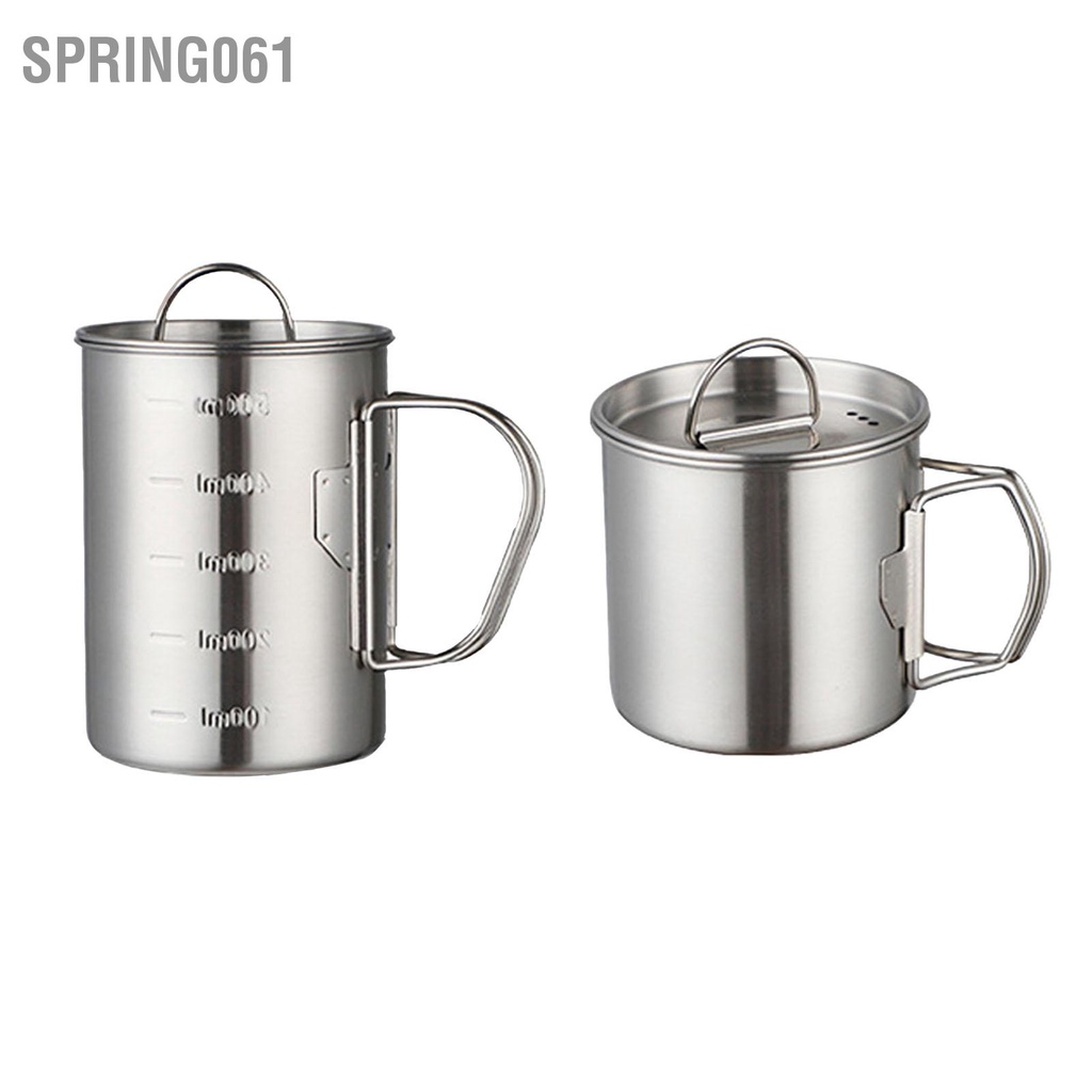 Spring061 Cốc cắm trại bằng thép không gỉ có nắp ngăn ngừa rỉ sét thể gập lại để đi bộ đường dài ngoài trời