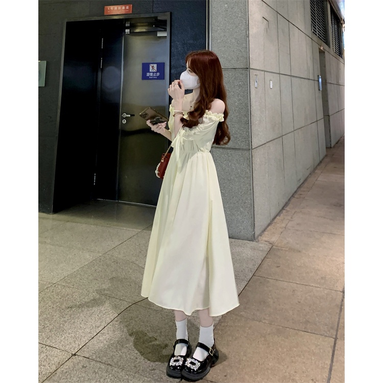 Đầm MIDI Mùa Hè Ôm Eo Một Bên Vai Diềm Xếp Nếp Tay Lửng Cho Nữ