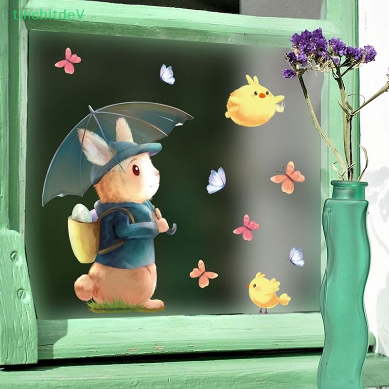 1 Sticker Dán Cửa Kính Hình Thỏ Và Trứng Phục Sinh Nhiều Màu Kích Thước 20X30Cm