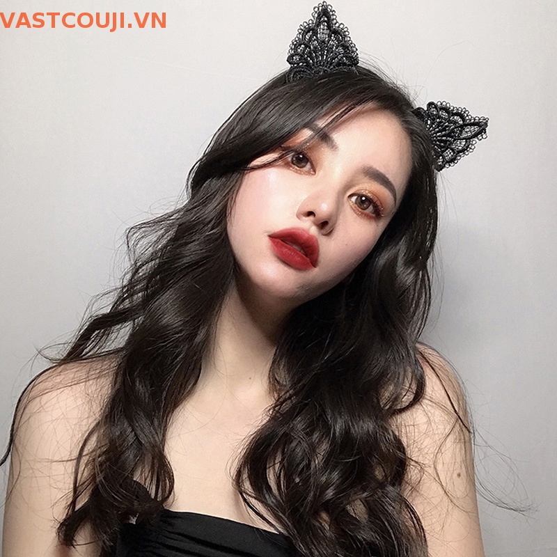 Băng Đô Tai Mèo Phối Ren Màu Đen Gợi Cảm Thời Trang Cho Nữ