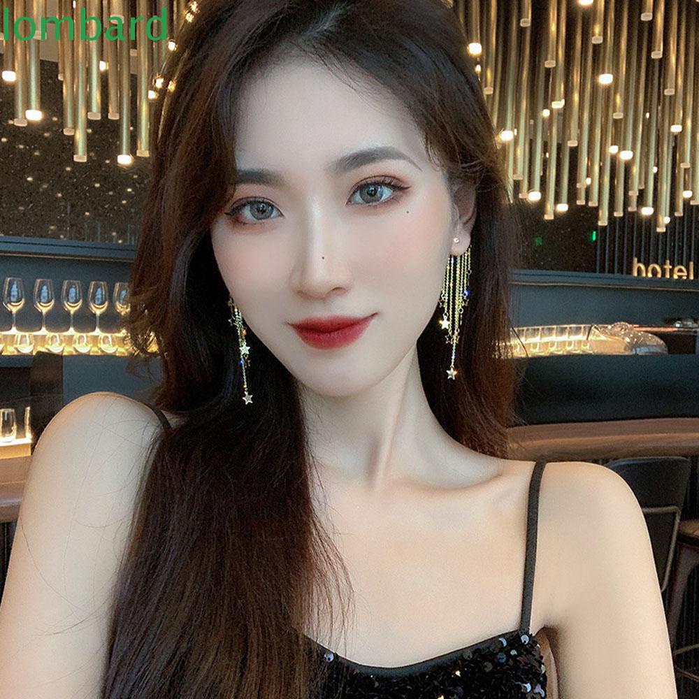 Bông Tai Giọt Nước Mạ Bạc 925|Bông Tai Ngôi Sao Tua Rua Dài Thời Trang|Trang Sức Vòng Cổ Dự Tiệc