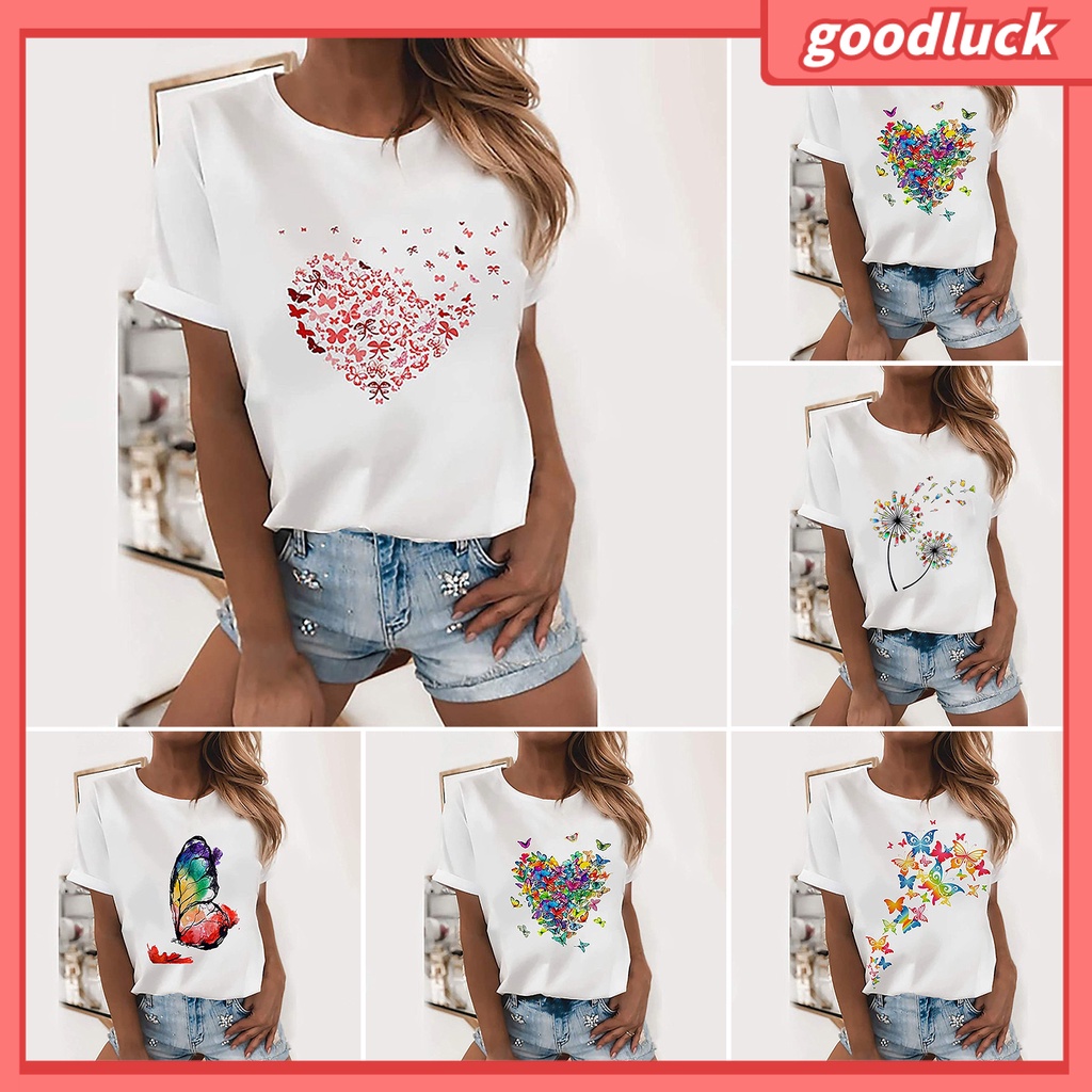Áo Thun Cổ Tròn In Hình Bướm Trọng Lượng Nhẹ Thời Trang Thường Ngày Cho Cặp Đôi