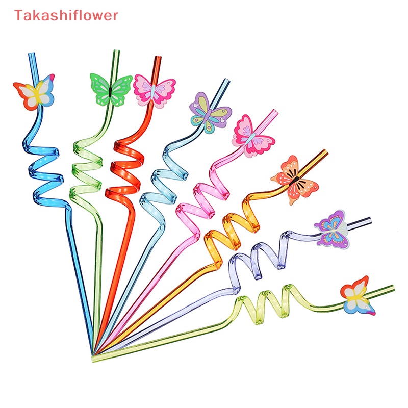 Set 8 Ống Hút Nhựa Họa Tiết Bướm Hoạt Hình Có Thể Tái Sử Dụng Cho Trẻ Em