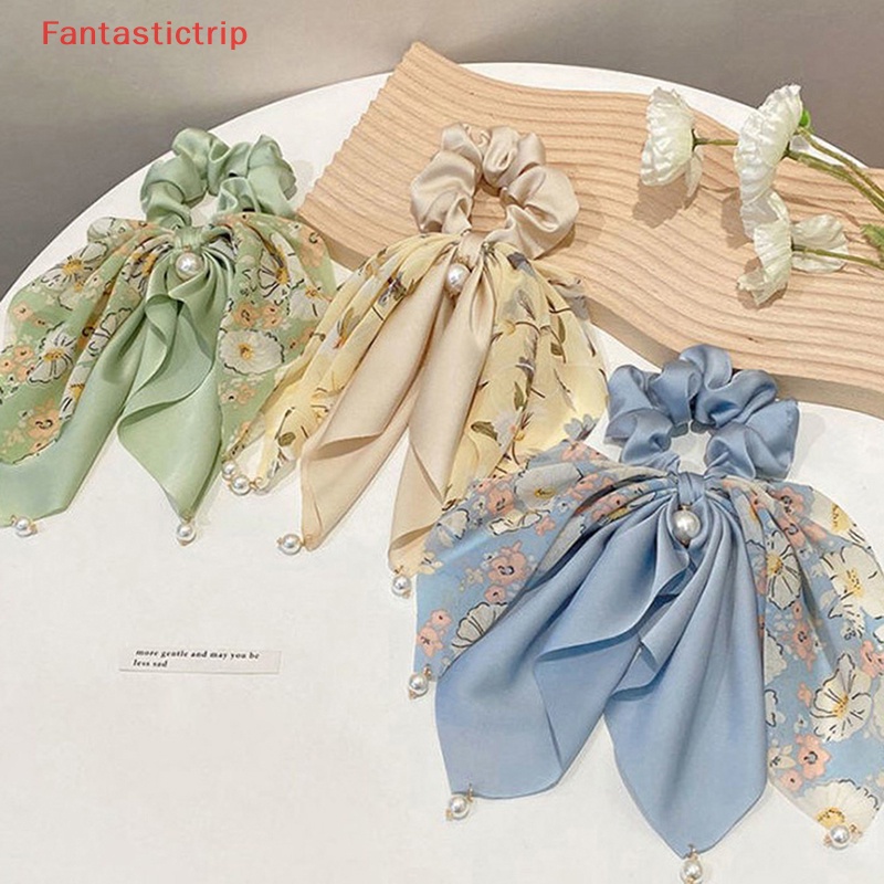 Dây Buộc Tóc Thắt Nơ Đính Ngọc Trai Đơn Giản Phong Cách Hàn Quốc