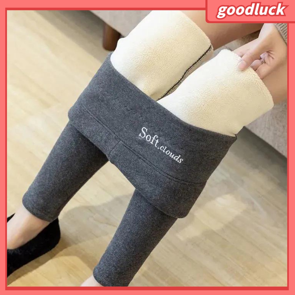 [ULK] Quần Legging Lưng Cao Màu Trơn Lót Lông Cừu Co Giãn Tốt Giữ Ấm Mùa Thu Đông Dành Cho Nữ Mặc Hàng Ngày