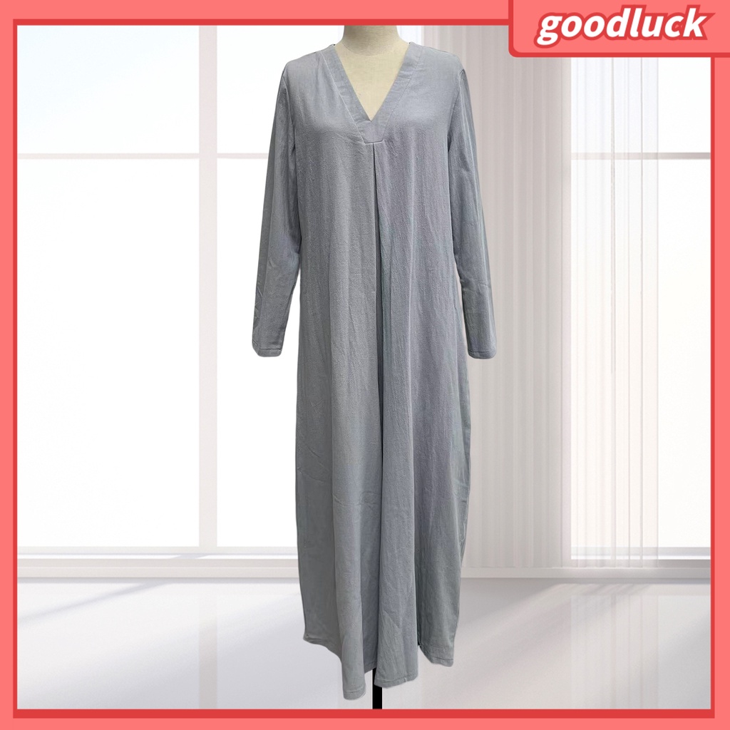 Áo Liền Quần Cổ Chữ V Tay 3 / 4 Ống Rộng Màu Sắc Trơn Thời Trang Mùa Thu Cho Nữ