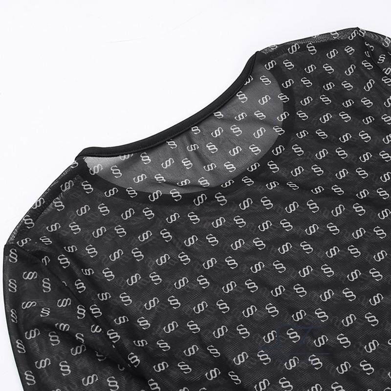 Bộ Áo Liền Quần Tay Dài Cổ Tròn In Họa Tiết Nhìn Xuyên Thấu Thời Trang Đường Phố CY03