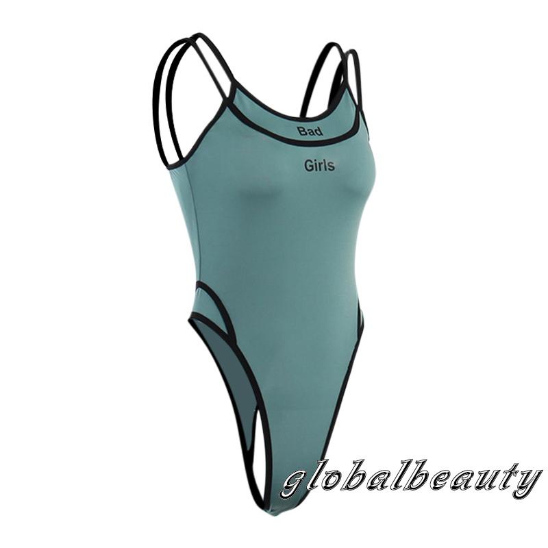 Bộ Áo Liền Quần Hai Dây Màu Sắc Tương Phản In Chữ 00GB Dành Cho Nữ