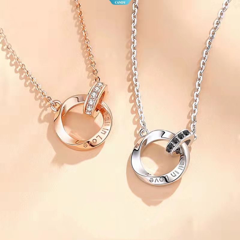 Vòng cổ Mặt Tròn Đính Đá Kim Cương Nhân Tạo Mẫu Mới Dành Cho Cặp Đôi Làm Quà Tặng Valentine [CAN]