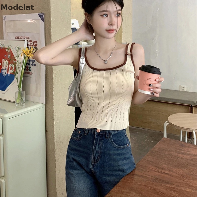 Mfc Áo Dệt Kim Không Tay Dáng Ôm Màu Tương Phản Thời Trang Mùa Hè Dành Cho Nữ