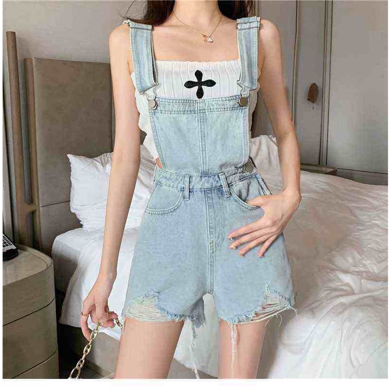 Quần Yếm Denim Mỏng Ngắn Rách Lưng Cao Ống Rộng Phong Cách Hong Kong Cổ Điển Thời Trang Mùa Hè Cho Nữ