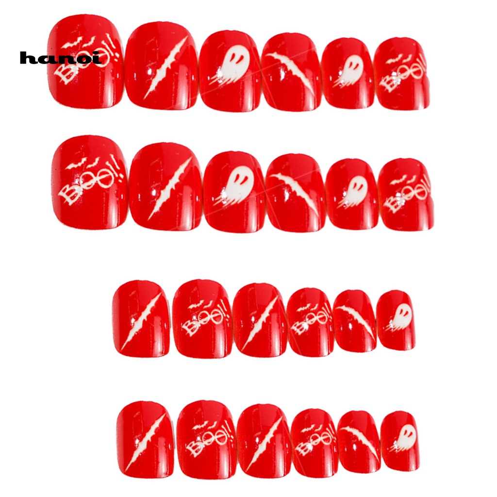 Set 24 Móng Tay Giả Che Phủ Toàn Diện Tự Dính Nhiều Màu Sắc Phong Cách Halloween Cho Trẻ Em