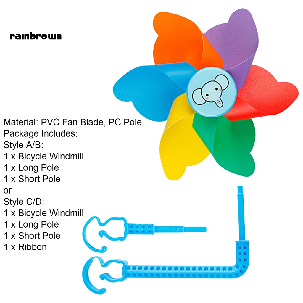 &lt; Rainbrown &gt; Quạt Gió Tua Rua Dài / Ngắn Nhiều Màu Sắc Thông Dụng Gắn Tay Lái Xe Đạp Trẻ Em Tricyc