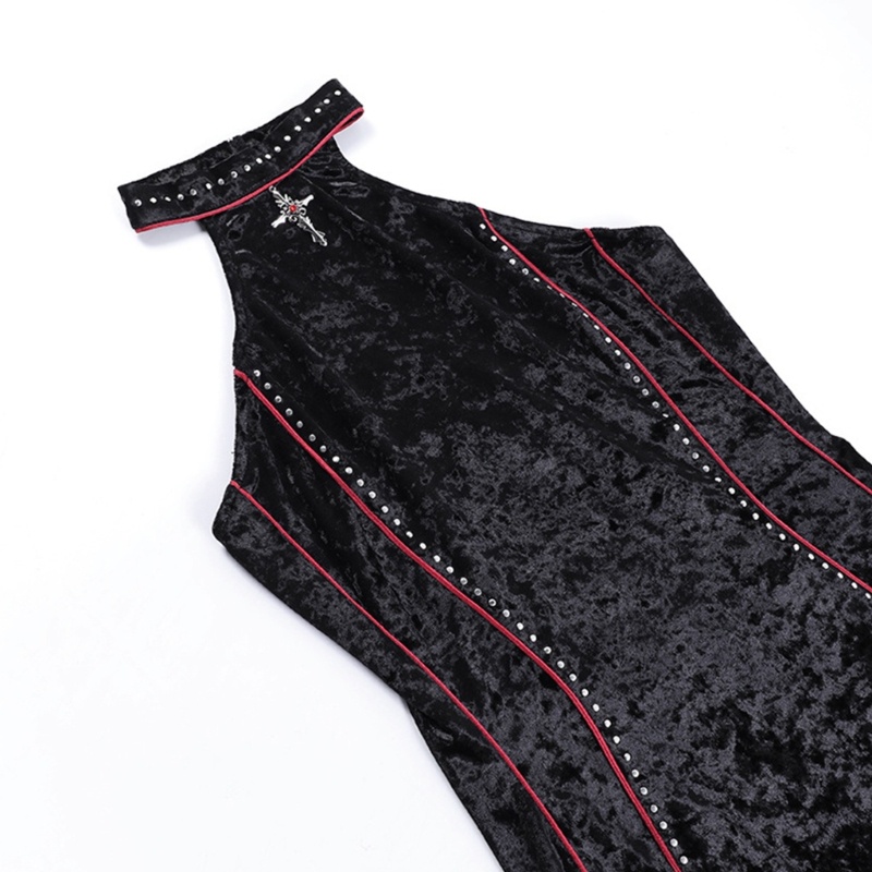 Đầm Ngắn Ôm Dáng Không Tay Hở Lưng Màu Đen Tương Phản Cho Nữ