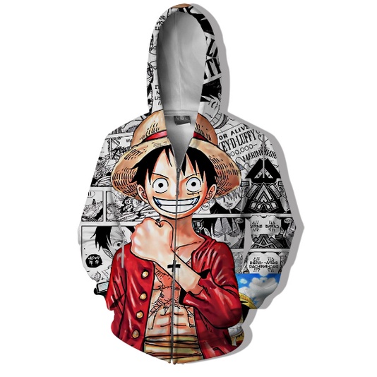 Áo Khoác Khóa Kéo Tay Dài In Hình Nhân Vật Luffy Trong ONE PIECE 3D Thời Trang Cho Nam Và Nữ