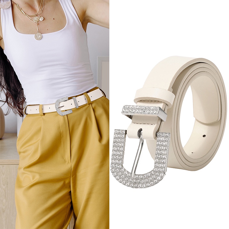 Haimeikang Thắt Lưng Khóa Vuông Chữ D Đính Đá Thời Trang Cho Nữ