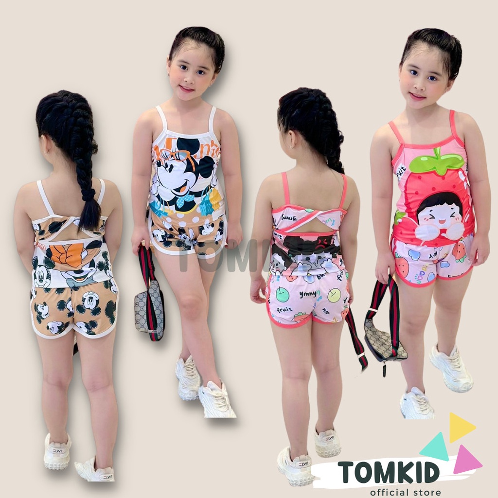 Bộ 2 dây bé gái, đồ bộ cho bé gái phối lưng chất thun lạnh dày dặn thoáng mát co giãn tốt 8-40kg Tomkids