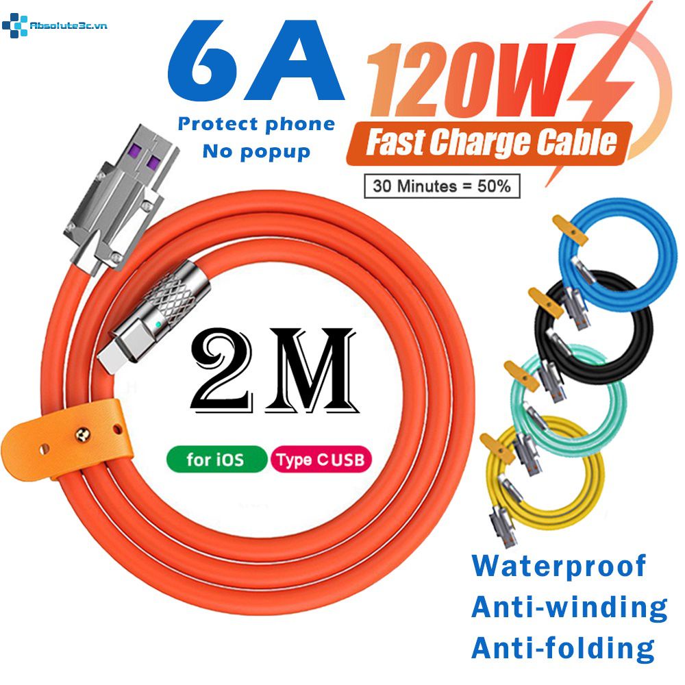 Dây Cáp Sạc Nhanh USB Loại C 120W 6A Dành Cho Điện Thoại Android iOS i-Phone Samsung