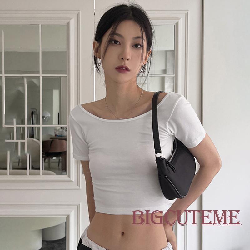 Áo Thun Crop Top Trắng Tay Ngắn Dây Chéo Lưng Thời Trang Mùa Hè Cho Nữ