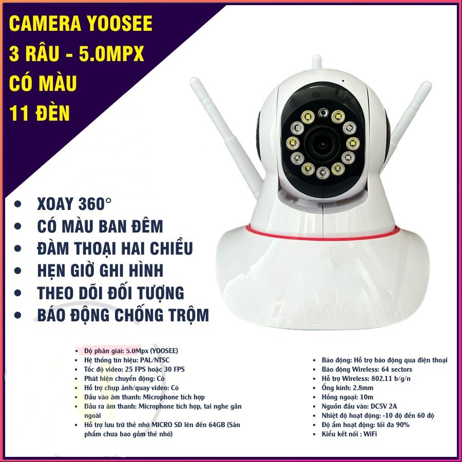 Trẻ em Màn hình Camera giám sát LED 5.0Mpx Full HD New 2022 - QUAY ĐÊM CÓ MÀU - XOAY 360 ĐỘ - THEO DÕI CHUYỂN ĐỘNG