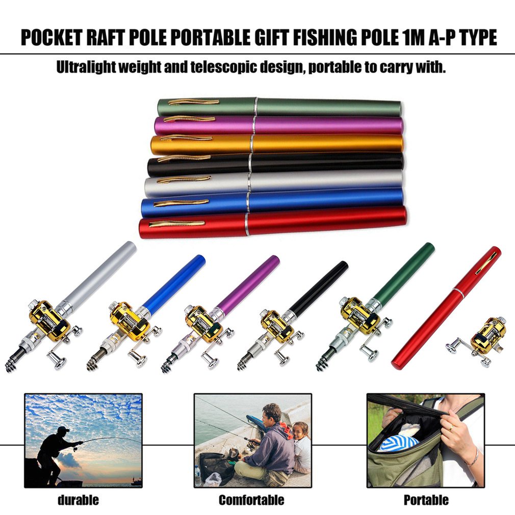 Fishing Rod Portable Telescopic Mini Pole Pen Shape Folded With Reel Wheel For Outdoor River Lake [Q/12]
