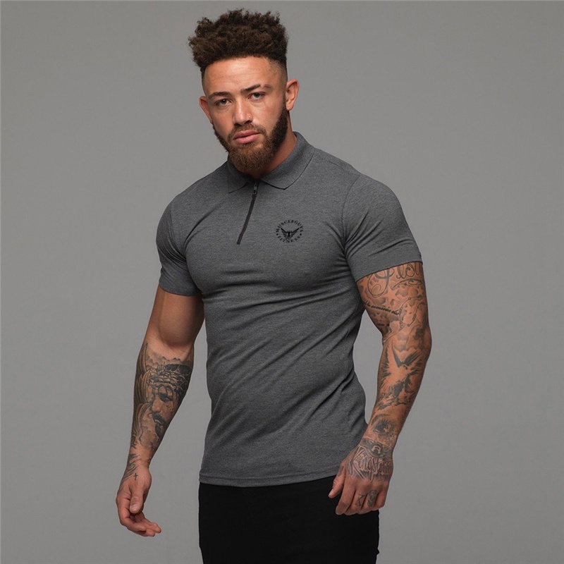 Áo Thun Polo Cotton Tay Ngắn Có Khóa Kéo In Hình Thời Trang Mới Dành Cho Nam Tập Gym