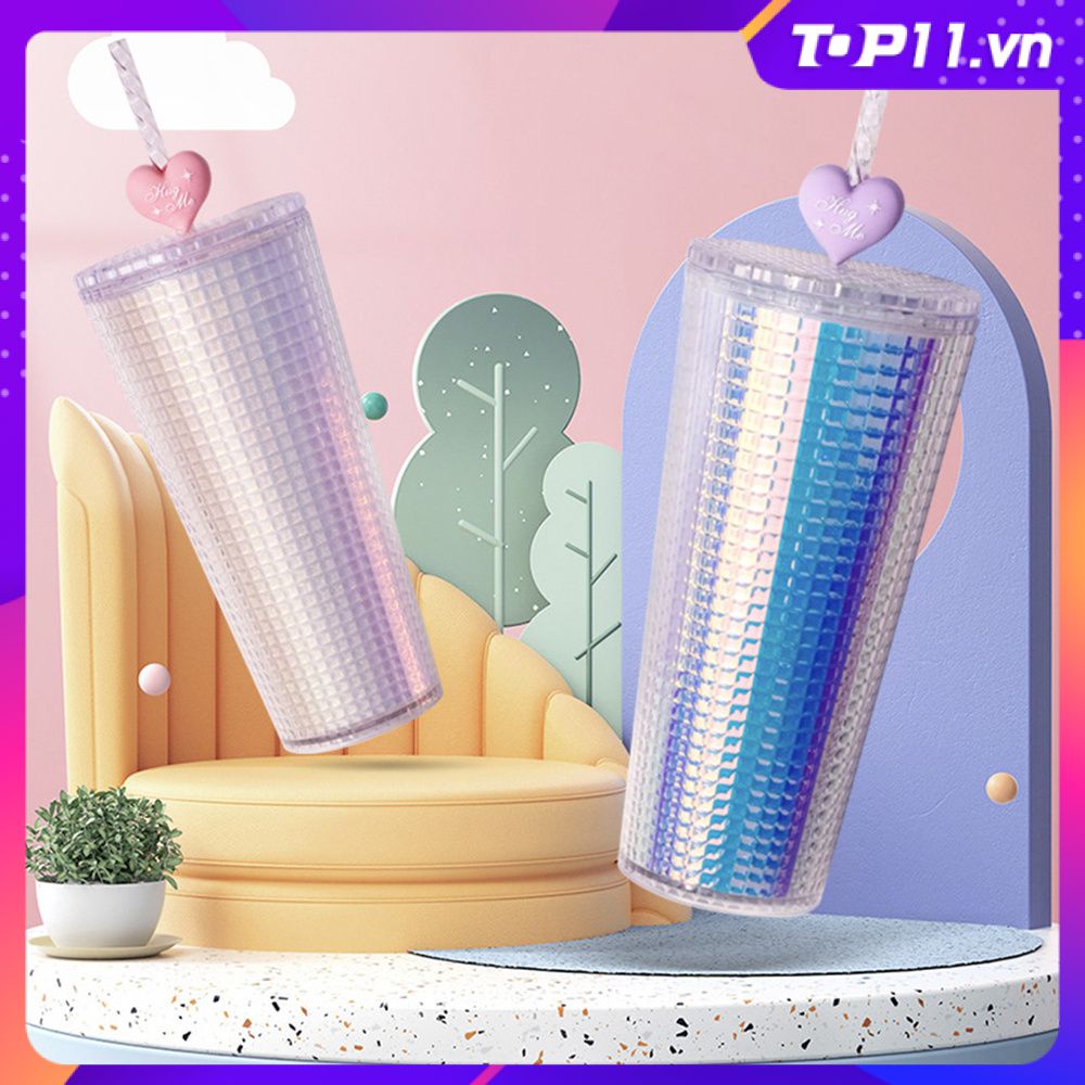 New Internet celebrous tình yêu cup 775ml Gradient kim cương cup đôi Laser hút cup giá trị cao công suất lớn nhựa top11.vn