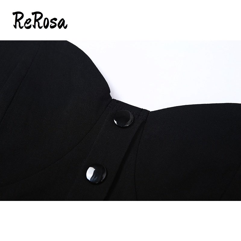 Rerosa Áo Ống Màu Trơn Trễ Vai Cài Nút Thời Trang Quyến Rũ Cho Nữ