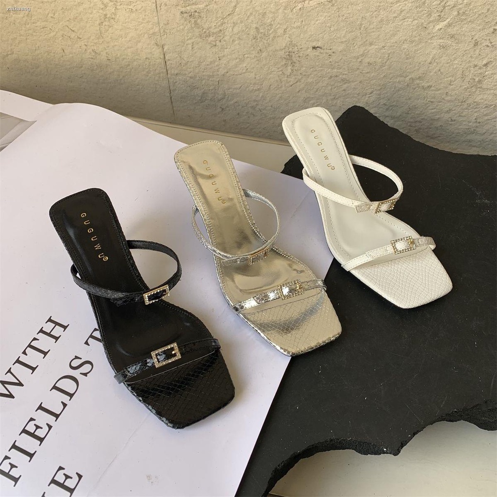 Xăng đan Cao Gót Mũi Vuông Hở Ngón Màu Đen Thời Trang Mùa Hè 2023 Cho Nữ