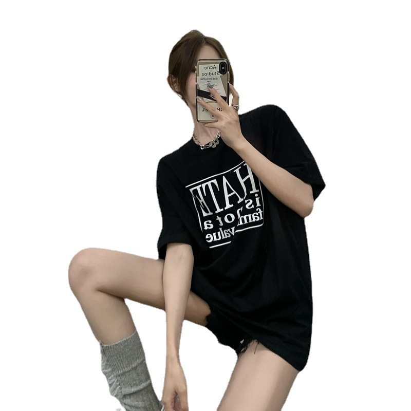 Áo Thun Nữ Ngắn Tay Cổ Tròn In Chữ Thời Trang