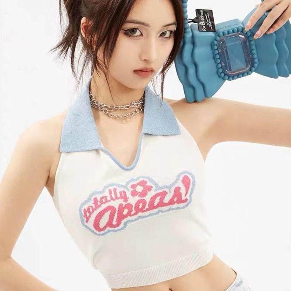 Áo Croptop Sát Nách Dáng Rộng Thêu Họa Tiết Dễ Thương Thời Trang Mùa Hè Hàn Quốc Y2K