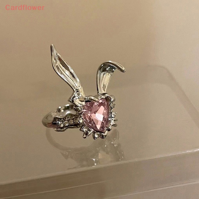&lt; Cardflower &gt; Nhẫn Hở Đính Đá Zircon Hình Tai Thỏ Đáng Yêu Có Thể Điều Chỉnh Quà Tặng Cho Nữ / Cặp Đôi Mới