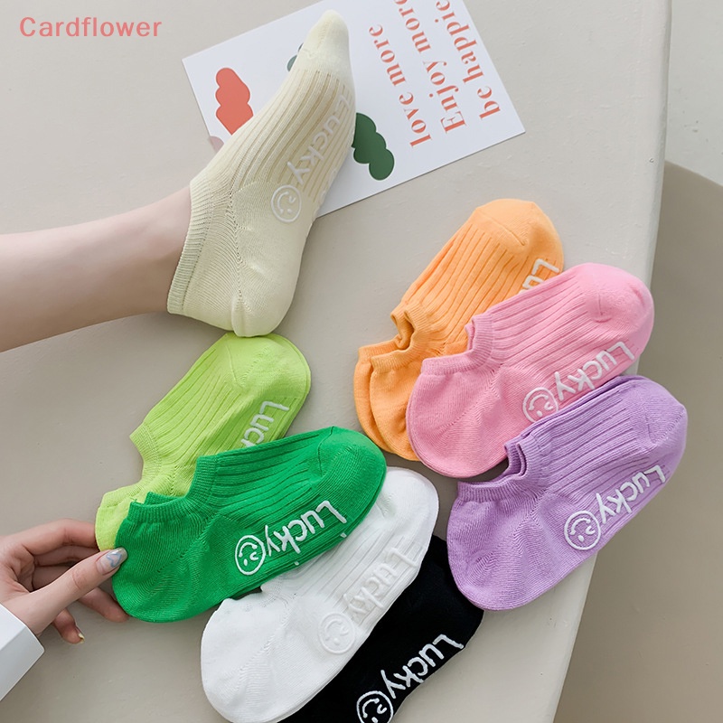 &lt; Cardflower &gt; Vớ Cotton Mỏng Màu Kem In Chữ Thoáng Khí Thời Trang Xuân Hè Hàng Mới Dành Cho Bạn Nữ