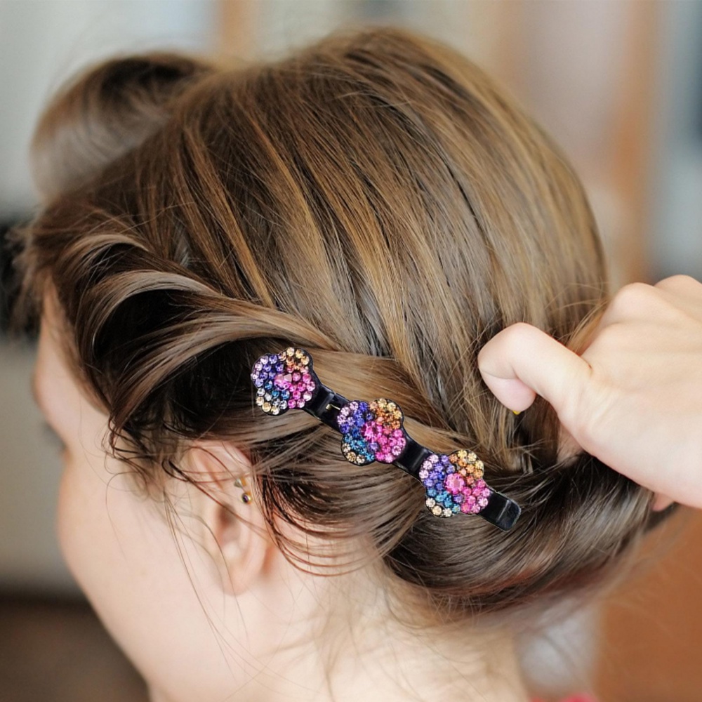 Set 4 Kẹp Tóc Mỏ Vịt Vải Satin Bện Hai Lớp Đính Đá Lấp Lánh Thời Trang
