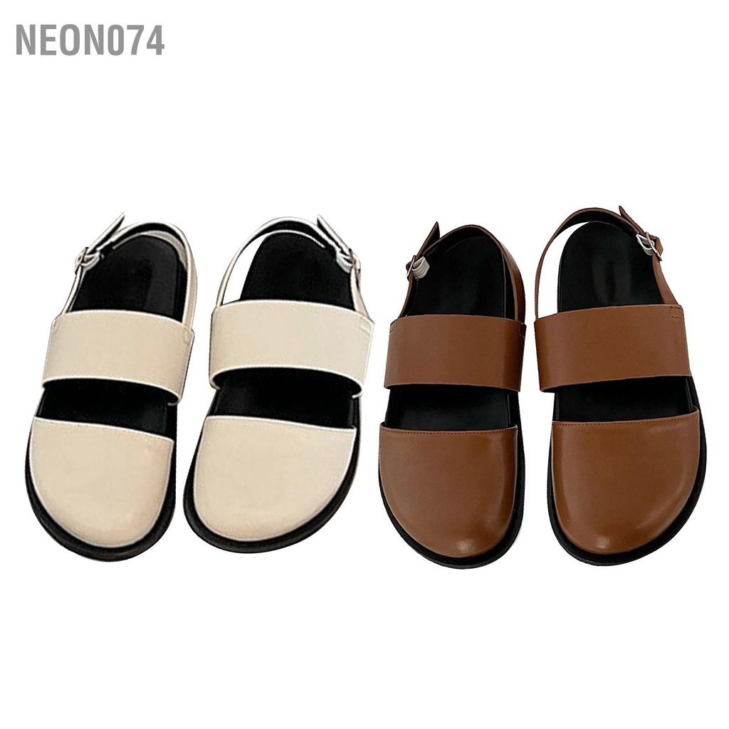 Neon074 Giày La Mã Mũi Tròn Đấu Sĩ Xăng Đan Đế Phẳng Chất Liệu Da PU Cho Bãi Biển Mùa Hè Phụ Nữ