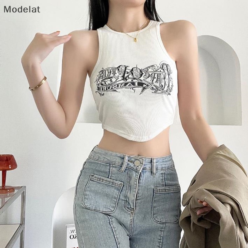 Áo Croptop Không Tay In Họa Tiết Xinh Xắn Dành Cho Nữ