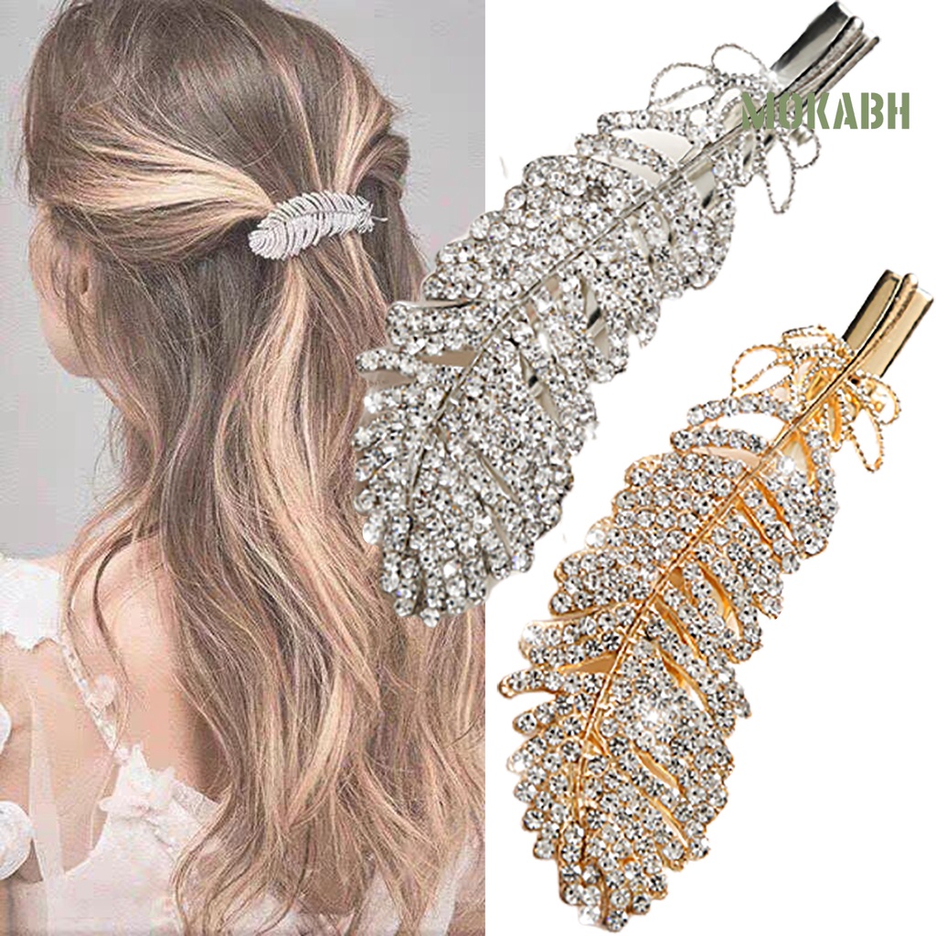 Kẹp Tóc Hình Lông Vũ Bằng Hợp Kim Có Đính Đá Lấp Lánh