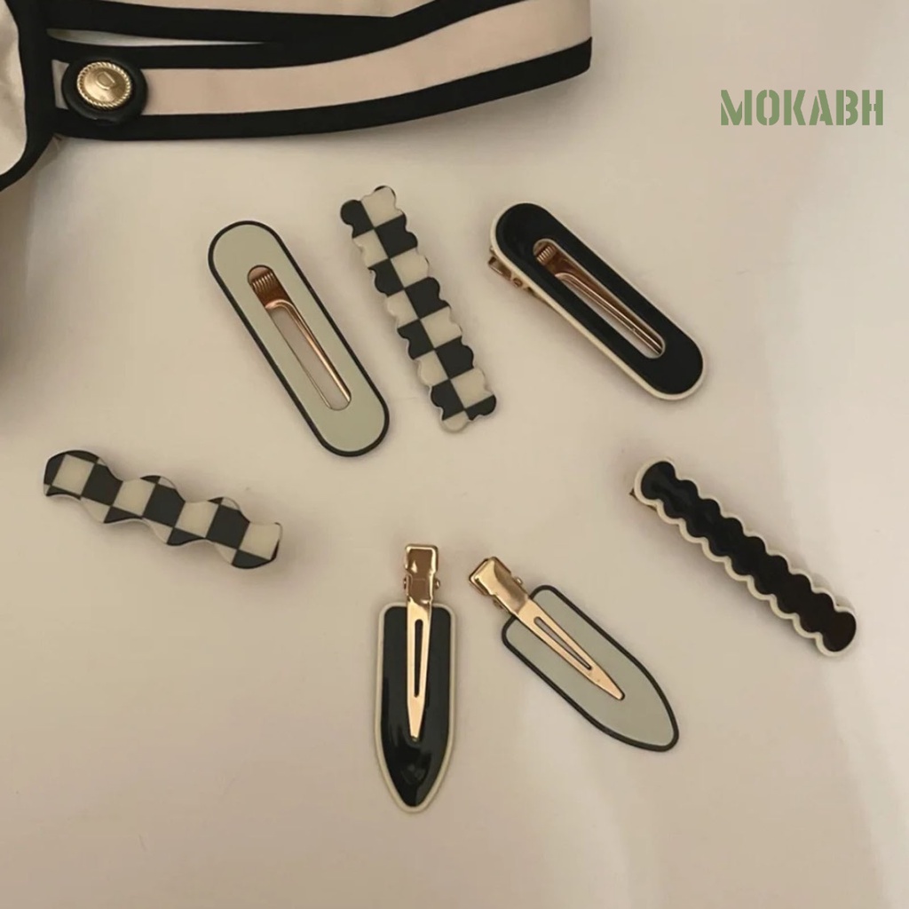 Kẹp Tóc Bằng Hợp Kim Acrylic Họa Tiết Sọc Caro Phong Cách Vintage Cho Nữ